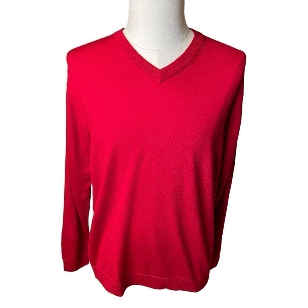 Hart Schaffner Marx Extra Fine Merino Wool V Neck Sweater Red Men’s Size Large